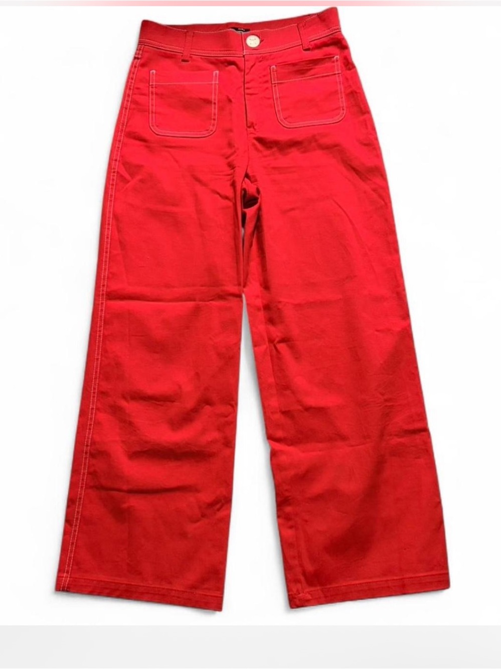 TRF ZARA Red Wide-Leg High-Waist Pants